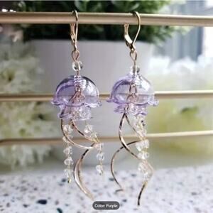 Purple Jellyfish Glass Earrings – Whimsical Transparent Drop Design